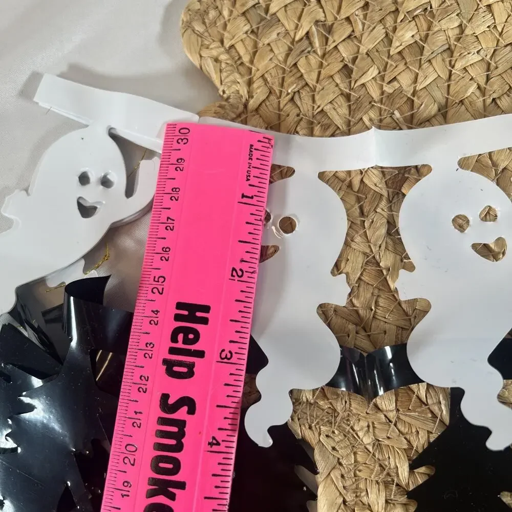 Vintage 90s Halloween Pumpkin Witch Ghost Pull-Out Chain Plastic Vinyl Garland